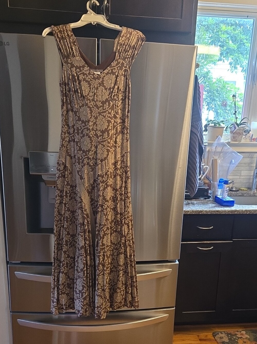 Sleeveless Brown Floral Midi Dress - Elegant Everyday Style